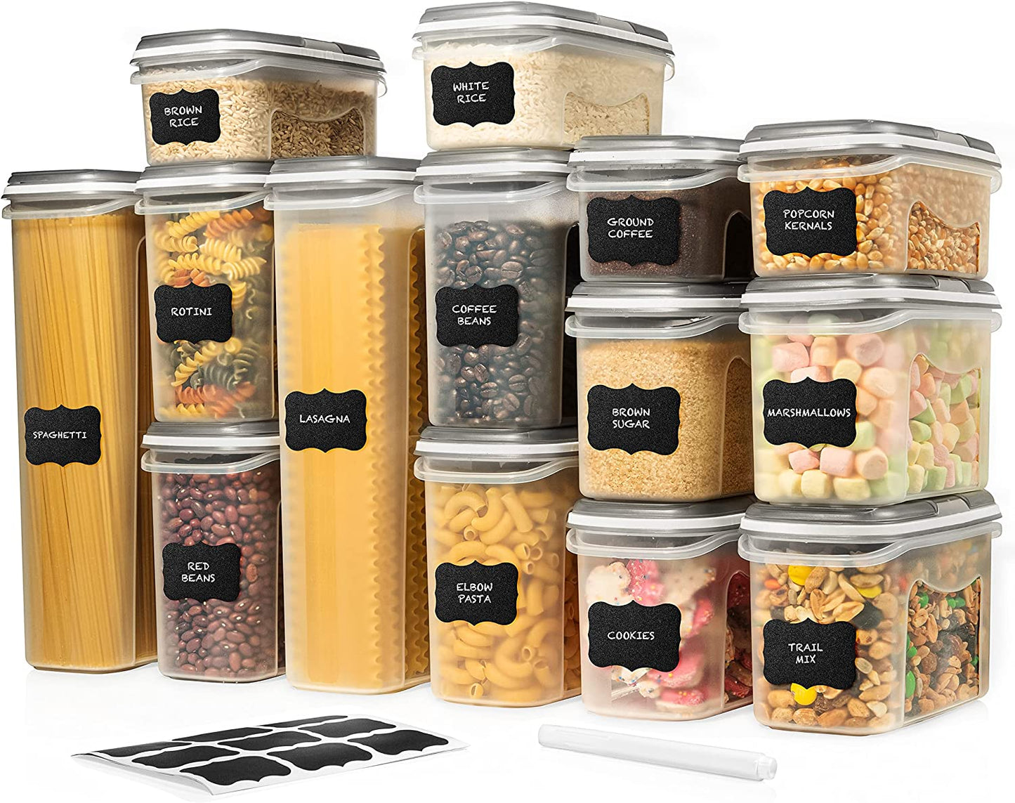 14 Container Set) Airtight Plastic Dry Food Space Saver Boxes