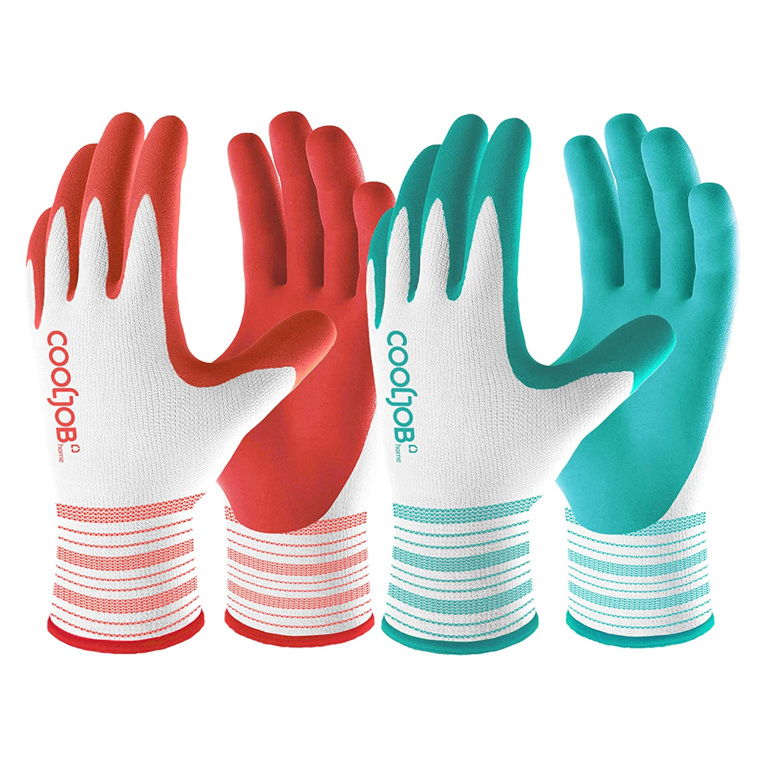 Breathable Rubber Coated Yard Garden Gloves, Bright Red and Mint Green